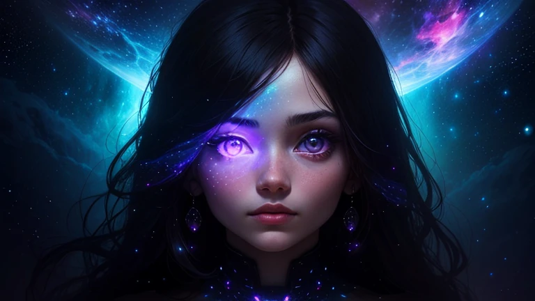 tmasterpiece, 4K, Hyper-Resolution, Optimal image resolution,aurora borealis,This stunning illustration depicts an abstract portrait of a young girl in the Northern Lights, A chaotic storm of aurora erupted in his mind,ModelShoot style,Express your thoughts, Emotions and dreams in surreal and magical landscapes. Use bright colors and meaningful symbols to reflect the complexity of the human mind,Epic surrealist style,Epic dreamy style,epic digital art illustration