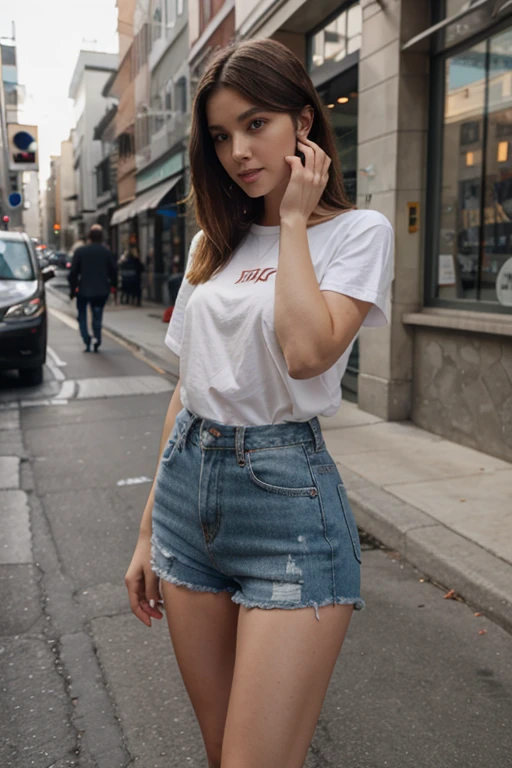 18-year-old, adorable, British girl, 15 years old, portrait ,Tank top((mini skirt))、Thighs Thighs Nose:1.1), , (high color saturation,catch light:1.0), (highly detailed skin), (highest quality:1.0), (ultra high resolution:1.0) ,(realistic:1.0), (Super detailed:1.0), (8K, RAW photo:1.1),( smile:0.8),looking at the viewer