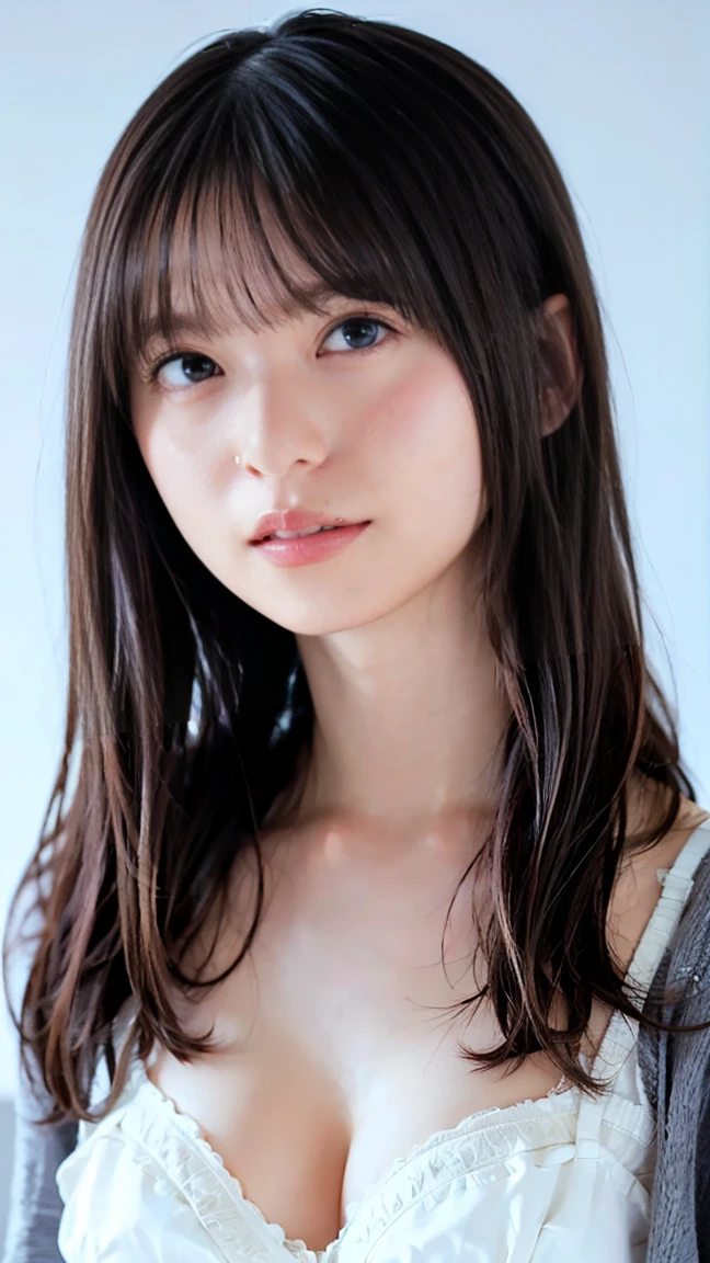 (((Medium Hair))), highest quality, 8k, Hmph, High Resolution, Absurd:1.2, picture, (Raw photo:1.2), (Photorealistic:1.4), (masterpiece:1.3), (Intricate details:1.2), One Girl, solo, Japanese girl, 繊細in美しいディテール, (Detailed eyes), (Detailed facial features), , (((Small breasts))), Firm Skin, (look up_in_Audience), from_front, (skin), (highest quality:1.4), (超A high resolution:1.2), Cinematic light, (Highly detailed illustration), (Lip gloss、highest quality、超A high resolution、Depth of written boundary、Caustics、Broad Lighting、Natural Shading、85mm、f/ 1.4、ISO 200、1 / 160 seconds:0.75)、One Girl、solo、necklace、Nogizaka Idol、Gravure idol pose、Beauty, White Bikini