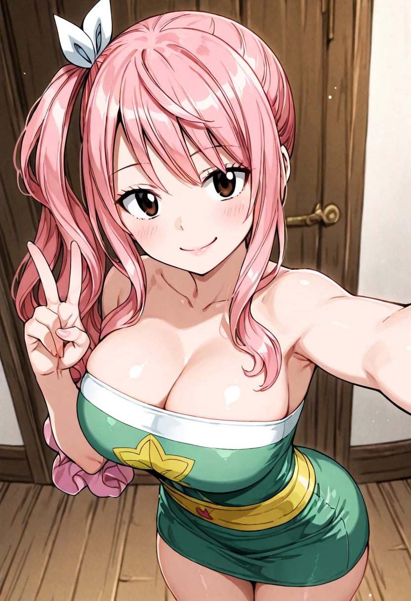 (obra maestra, mejor calidad), 1chica, MitsuriKanroji, deslumbrante, sonrisa, armpits, black bikini, room, night, bed