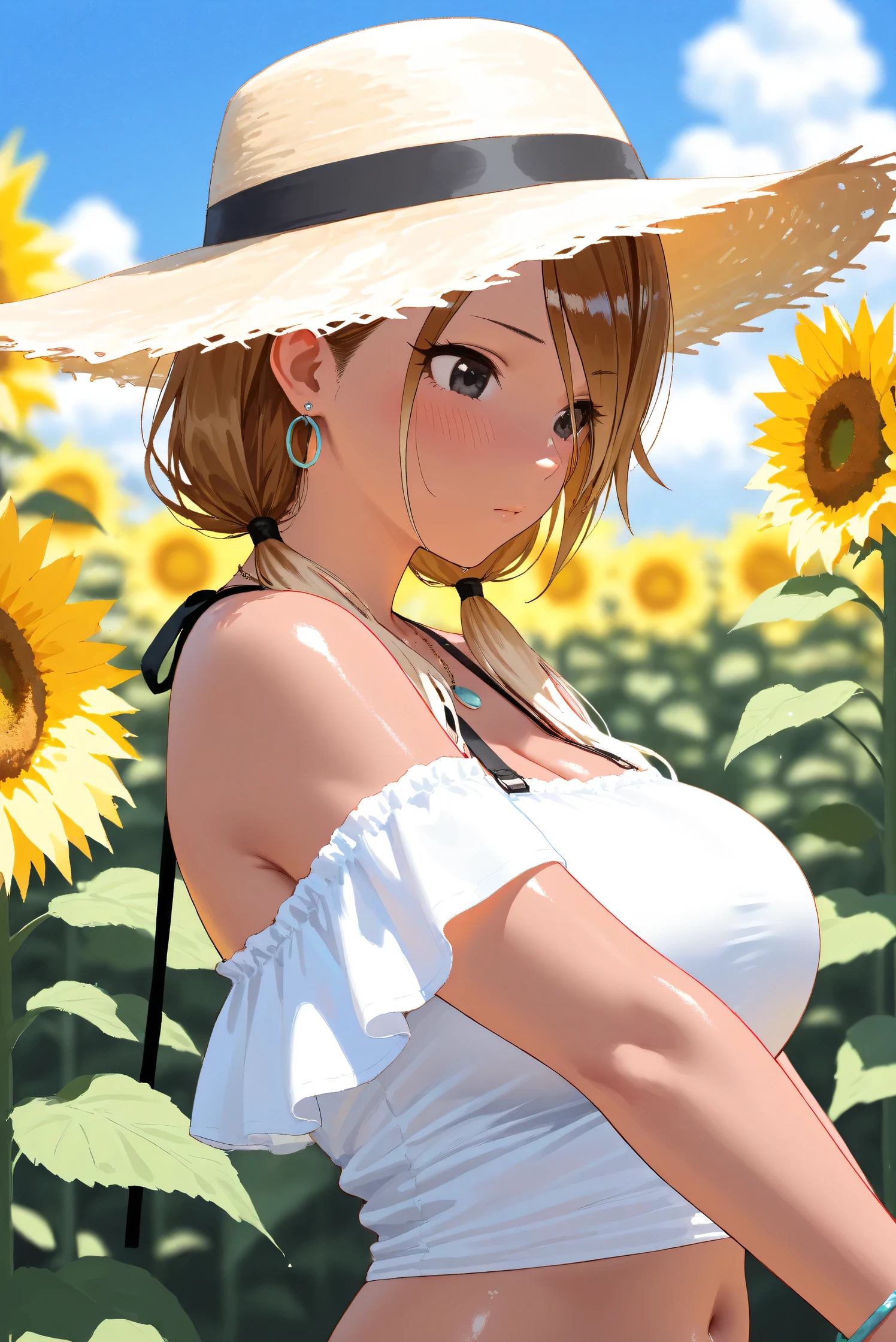 a sexy girl in the middle of a wheat field, very long hair, cowboy hat, unbuttoned white shirt, cleavage, checkered miniskirt, detailed belt, sexy posing, dark clouds, eroticism, sexy image, black and white,(best quality,4k,8k,highres,masterpiece:1.2),ultra-detailed,(realistic,photorealistic,photo-realistic:1.37),intricate details,vivid colors,sharp focus,professional,Dave McKean artwork, oil touch of surrealism,oil painting style,portrait,woman,beautiful detailed eyes,beautiful detailed lips,dreamlike atmosphere,shadow play,soft lighting,playful pose,minimalist room,dark hues,ethereal background,fantasy elements,texture,layered composition.