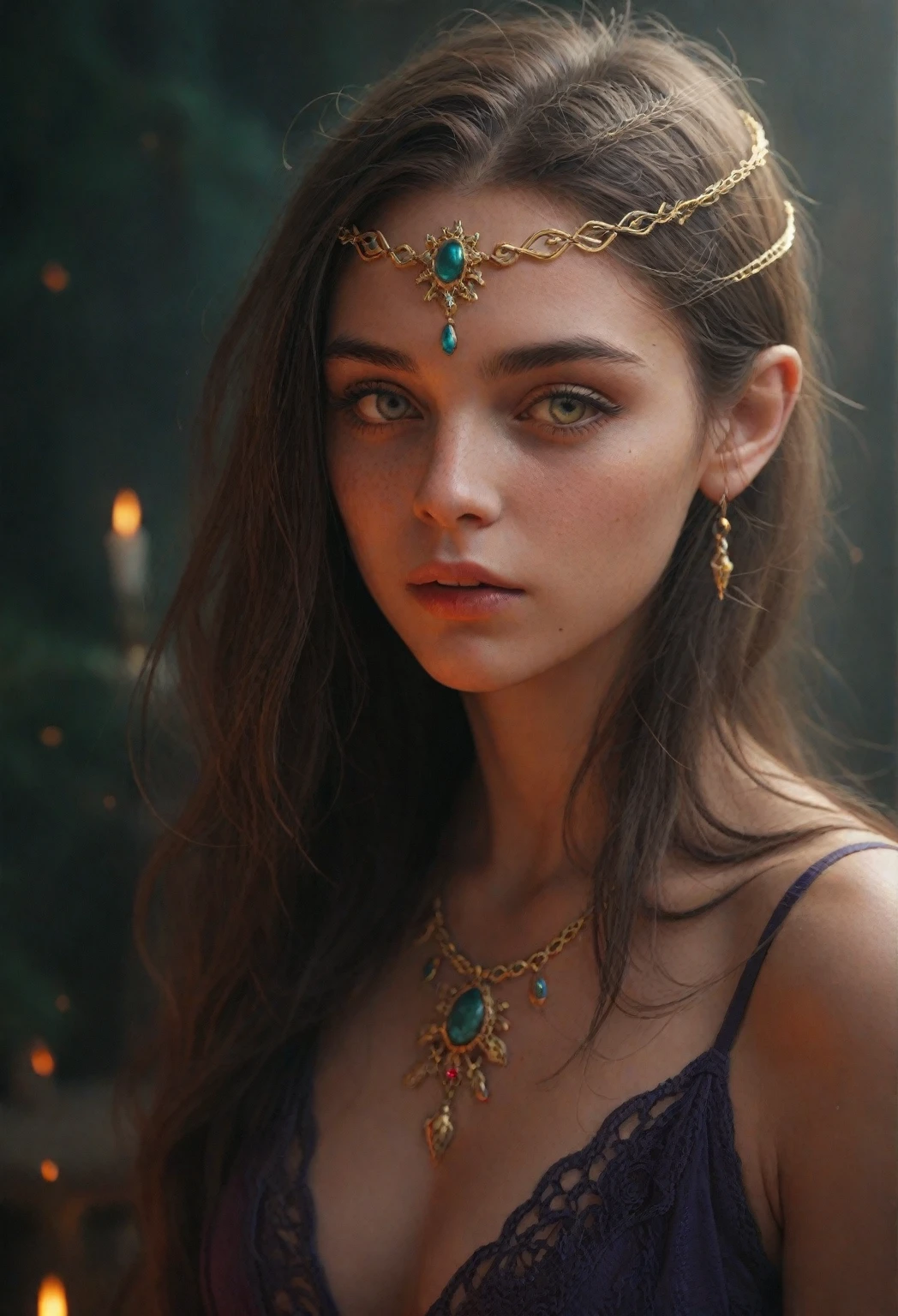 A highly detailed and hyper-realistic depiction of a joyful fairy princess with an intricately wrinkled face. The character is surrounded by mist, evoking a mysterious and eerie atmosphere. The lighting is dark and atmospheric, with a red smoke adding a touch of sinister ambiance. The image is of the best quality, with a resolution of 4k and HDR enhancement, showcasing the utmost level of detail and realism, sfw