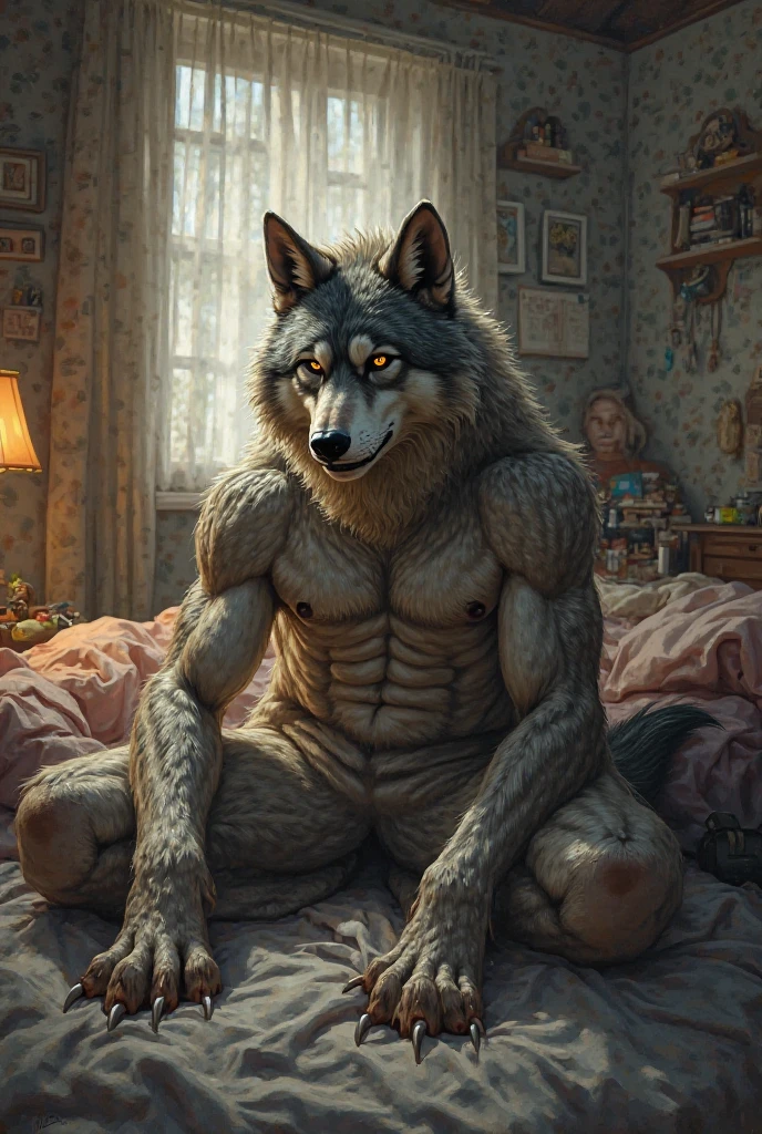 male hyena, full body, hairy, (middle age,) (full nude,cum semen.) realistic, apartment room, (Dark Room, Dirty messy room,) gloomy face, tired face, sitting,