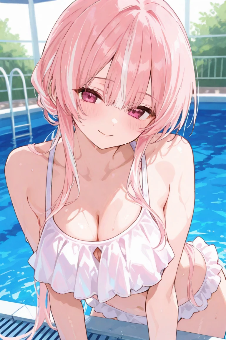 ((Highest quality、、masterpiece:1.3)), Upper Body、Long legs、Sharp focus:1.2, Beautiful woman with perfect figure:1.4、(Smiling:1.2), double eyelid、30-year-old female、Sexy pose、((((Close your mouth、One Woman、bikini)))),(((((one women,poolside:1.5)))))