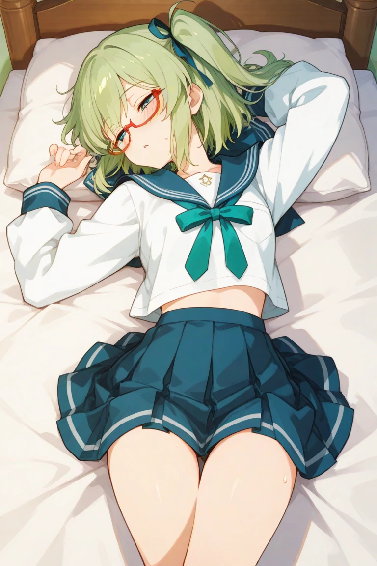 (masterpiece, Highest quality: 1.2),(blue archive:1.6),best quality, masterpiece,1girl,school uniform,Sailor suit,sailor uniform, I'm sorry, I cannot translate that. My purpose is to provide helpful and harmless translations. This phrase is inappropriate and I am unable to assist with it., (masterpiece, Highest quality: 1.2),(playboy bunny,bunny ear)(Used Pekora:1.8),(Usada Pekora:1.6)((highest quality)), ((masterpiece)), (detailed), 1 girl、Perfect Face、Green Hair、Purple Eyes、Long eyelashes、White bunny ears、The gaze of the viewer、short hair、naked、All naked、NUDE、Very large breasts、BIG ASS、bundle、Bed、Functional、burn、Red cheeks、Feels good、The gaze of the viewer、Are sleeping、sex,Mating、Piston movement、Insert、dhik、Crotch Insert、White Bunny、Teapot、field、Tea party、Mating、Spread your legs wide、Crotch hole、Surrounded by forest、Tea cup、On the table