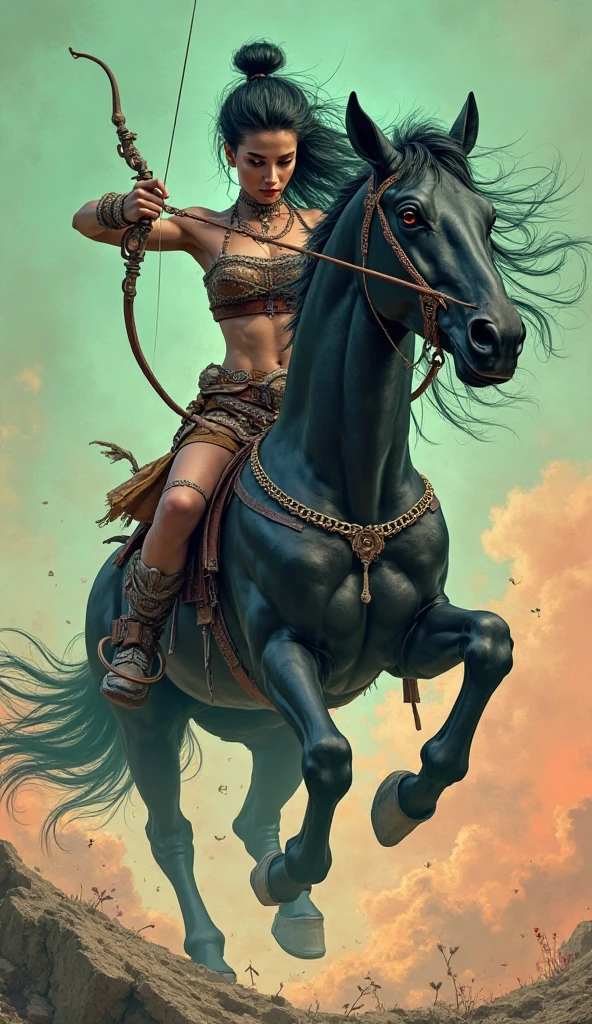 In the beautiful illustration of this super-grand scene,The ultra-long lens shows us(Over eight separate and energetic centaur characters:9.9),They all have their own characteristics,Vivid and interesting。A radiant light falling from the sky(Angel centaurs:6.6),The nightmare is(Centaurs surrounded by flames:6.6)、Then dance in the air with the wind(Fairy centaurs:6.6)、There are also thunderbolts around(One-horned centaur:6.6),and shiny metal(Mechanical centaurs:6.6)、And then(A centaur covered with colorful dragon scales:6.6)Powerful、Elegant and agile(Elf centaur's slenderness:6.6)Elegantly put on a flower crown、Enchanting and charming(Tiflin centaurs:6.6)、There are indescribable(Raised sexy:6.6)'s(Succubus centaurs:6.6)。Each character has their own unique charms and abilities。Illustration uses advanced artistic techniques and tools,(Divide the scene into sections by geometric arrangement:9.9),Each section corresponds to a centaur character,This allows for more efficient use of space。Pass the advanced brush tool halfway、Color Palette、Material packages and model packages、Texture tools,For every centaur, Beautiful props are designed to increase racial characteristics、Clothing and physical characteristics,(Enhance the character's personality and visual appeal:2.5),The scenery in the illustration is stunning,The sky is changing、rainbowing、extreme light、Stars and Moon。Incorporate iconic landmarks like Mount Everest,and fireworks、Tranquil lake、Natural and urban elements of waves and neon lights,creating a magical atmosphere,Centaurs showcase their unique abilities and equipment in a variety of environments,This is true even in extreme alien landscapes。(Use tools halfway、Material pack、Texture tools、The color palette makes the depiction details vivid and realistic:9.9),From complex hairstyles and different ethnic characteristics、Body、Appearance characteristics、Clothing to real textures,This greatly enhances the realism of the characters and surroundings,The fusion of multiple