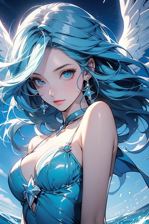 Light blue hair, Turquoise Eyes, Long eyelashes, Big Red Lips, Apricot-colored eyes, beauty, Like, Curly Hair, Princess