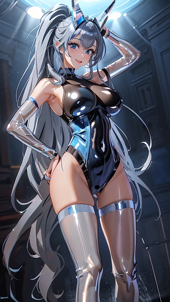 One lady,ars,((White hair) ,((())), ((Normal breasts)), (())(()),(Shiny purple bodysuit with microskirt))),,((Fantasy))(())(tentaculata)
