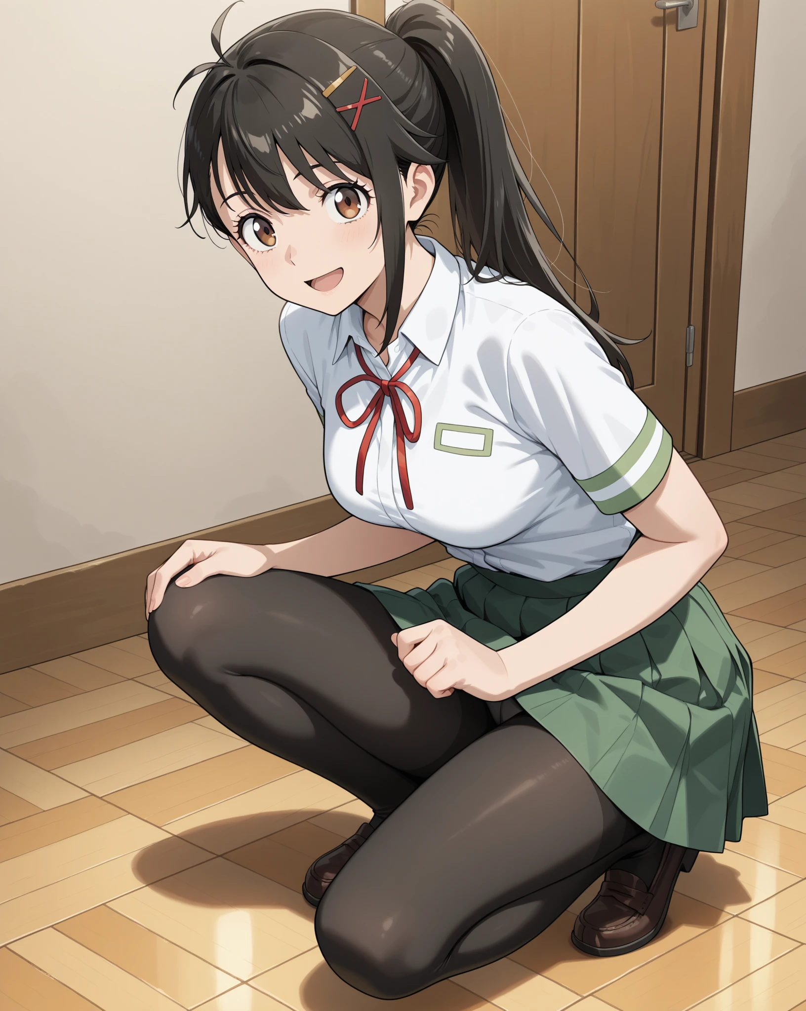 (masterpiece, highest quality: 1.2), alone, 1 girl, alone, ,,((Cotton panties with crotch)),blush,Sailor suit,your heather, smile, Mouth closed, View your viewers, Long black hair, head band, Earrings, Big Breasts, Medium Waist, Medium Hips, wide thighs, Embarrassing, Charm, smiling with her Mouth closed, Good move.., Excellent anatomy, ((Cotton panties with crotch)),classroom,,Sailor suit,skirt, (((skirtめくり, I can see your pants))),