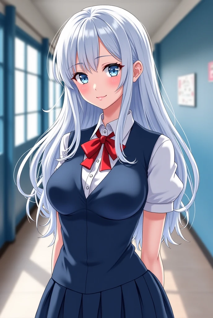 professional artwork, Intricate Details, field of view, sharp focus, detailed painting, photorealistic lighting, trending on pixiv, Standing at attention, ((school girl, summer school outfit)), ((large breasts:1,3)), Beautiful body,Beautiful Nose,Beautiful character design, perfect eyes, perfect face, looking at viewer, SFW,official art,extremely detailed CG unity 8k wallpaper, perfect lighting,Colorful, Bright_Front_face_Lighting, (masterpiece:1.0),(best_quality:1.0), ultra high res,4K,ultra-detailed, photography, 8K, HDR, highres, absurdres:1.2, Kodak portra 400, film grain, blurry background, bokeh:1.2, lens flare, (vibrant_color:1.2), shikkoku_yorihime, (seductive look), ((looking at viewer, front body pose))