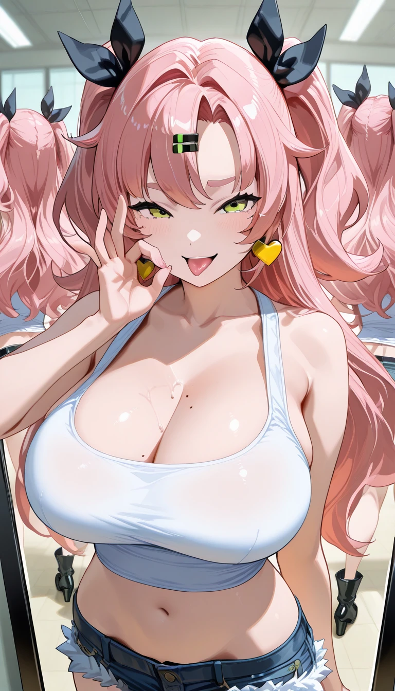 (8K、masterpiece、Highly detailed background、high resolution)、(Mitsuri Kanroji)、Cleavage、(beach、White Bikini、Swim ring、Gravure pose、Embarrassed smile、Nipple protrusion)