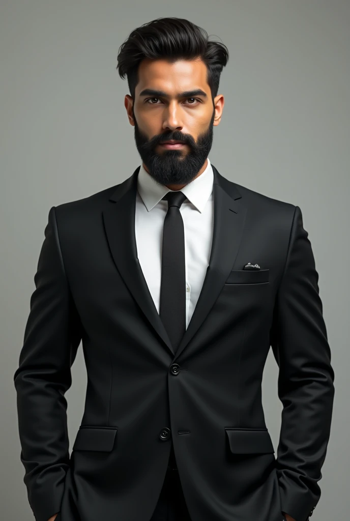 man, 30 years old, black hair and beard, black eyes, male body, handsome, charming, Arab, suit