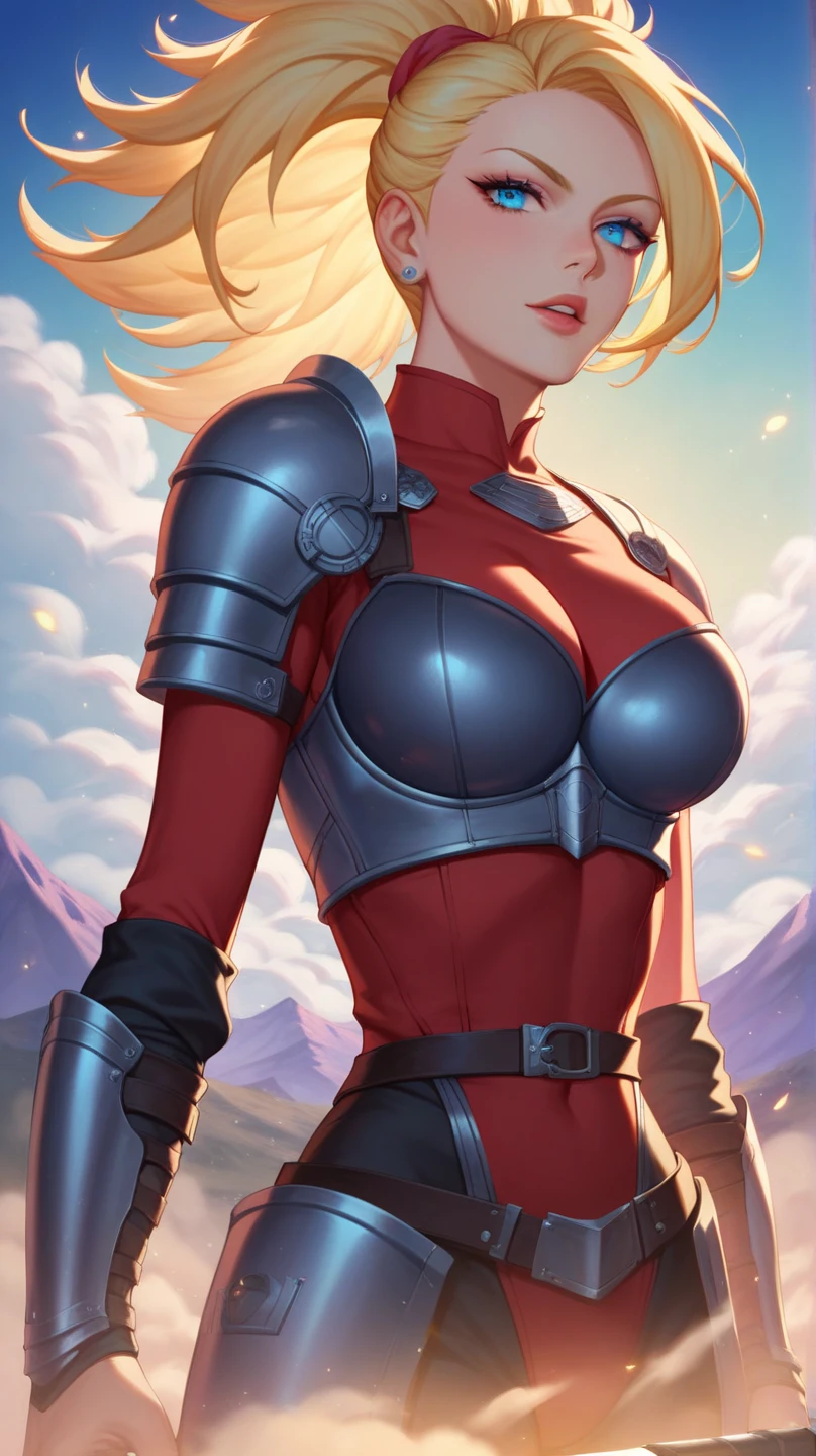 1girl, solo, samus aran, (blonde hair), ((blue eyes)), janrock-12000, ponytail, detailed face, detailed eyes, intricate details, (portrait), ((detailed pupils)), short hair, (zero suit), bodysuit, thick body, ((jungle)), street fighter, (((upper body))), looking at viewer, closed mouth, seductive smile, modelshoot style, (((kuvshinov))), (((fantasy))), ((castle))