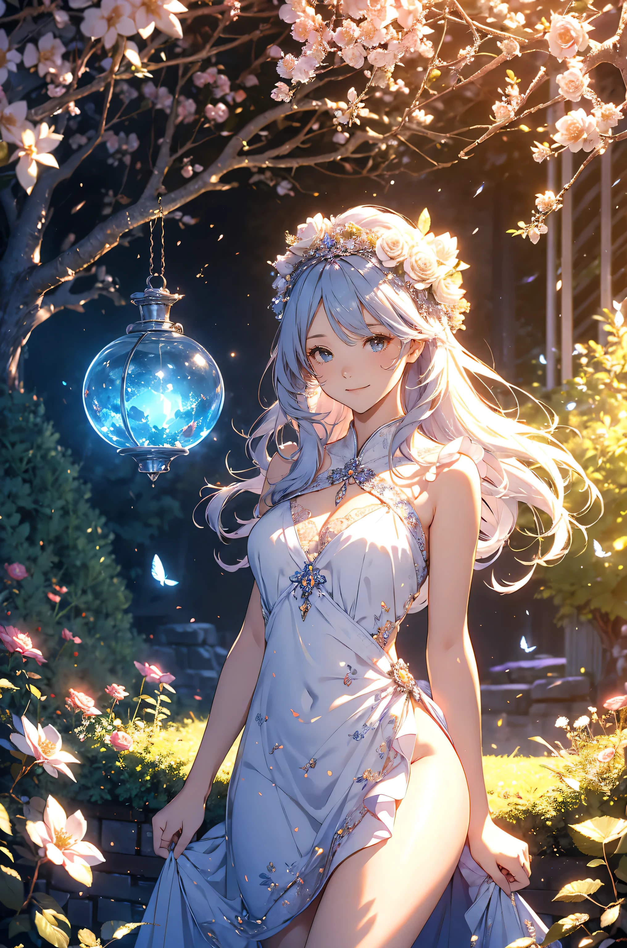 best quality !mystical 、( Bold Composition ) 1girl cute smile!smile! gentle gaze , beautiful 、Beautiful skin with a chest circumference of 130 、sexy、 Beautiful chest skin !BEAUTIFUL THIGS、beautiful legs ‼️ slender model figure、 music Healing simple lawn composition fantasy world、western fantasy style flower、 beautiful 大理石の祠 Green grass Beautiful Rose Hedge flower pot Many kinds of flowers Mr..々flower butterfly々 cherry blossoms、cherry blossoms舞い散る、
Keep it simple beautiful brilliance 、long silver blue hair、The strongest beautiful decorative flower sexy white dress、 calm atmosphere 、昼 petals、 open 、 Beautiful young body 、 big 胸 、beautiful skin, 、beautiful brilliance, high definition depiction , Realistic Fantasy Romanticism ,, ultimate beauty moving!high resolution,