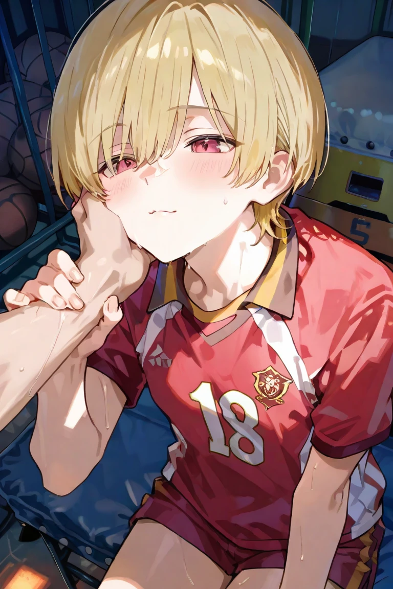15-year-old boy、solo、((Tied to a chair、The lower half is naked))、(Boy with erection、Penis and gold balls)、(Glaring Eyes、Embarrassed、I am going to cry)Soccer uniform、Gag、Hands are behind your back、classroom、(((Intense 、semen、)))