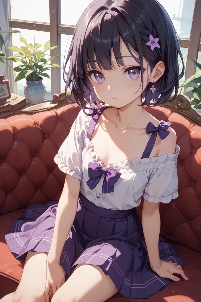 yuukikonno, Yuki Konno,Black Hair,short hair,Bob Hair ,Green headband,(Purple eyes:1.5), (Small breasts:1.2), smile,Purple Dress,Purple long skirt,purple stiletto heels,No sleeve,Expose your shoulders,Bare arms,Bare neck,bare clavicle,Wearing a wedding ring on the left hand,Heart Necklace,Tears stream down her face,Tears of joy,I cry a lot,Romantic night view,moonlight,whole bodyがイラストに入るように、
break outdoors, hill,
break looking at viewer, whole body,
break (masterpiece:1.2), highest quality, High resolution, unity 8k wallpaper, (shape:0.8), (Beautiful details:1.6), Highly detailed face, Perfect lighting, Highly detailed CG, (Perfect hands, Perfect Anatomy),