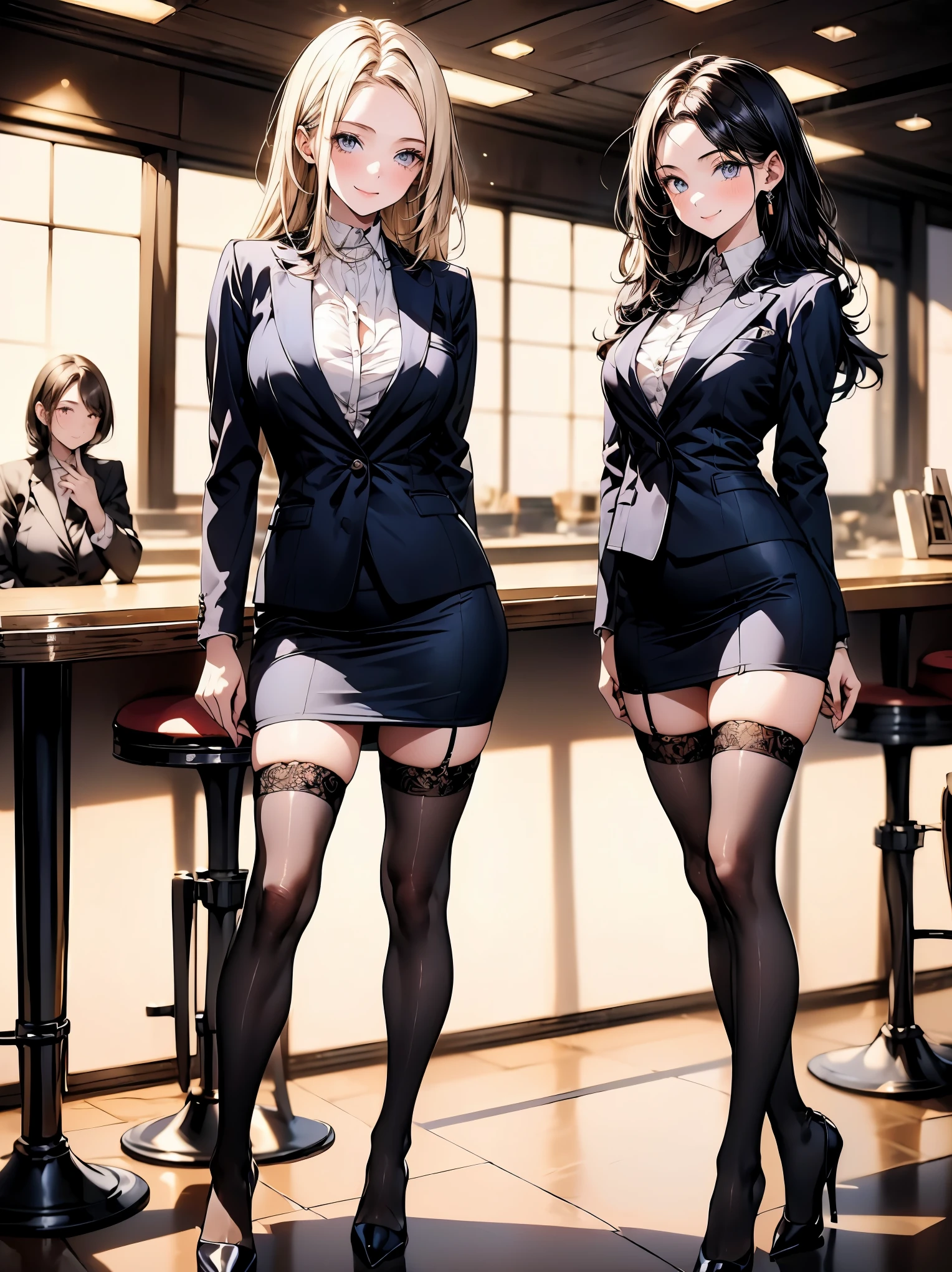 Girl, Black short  skirt, White tight Blouse, black Coat, office suit , You can see her breasts,  Director's Office background, Huge window, openlegs, Bare chest, small breast, slim body,  You can see the thong, Stiletto Shoes, slim legs