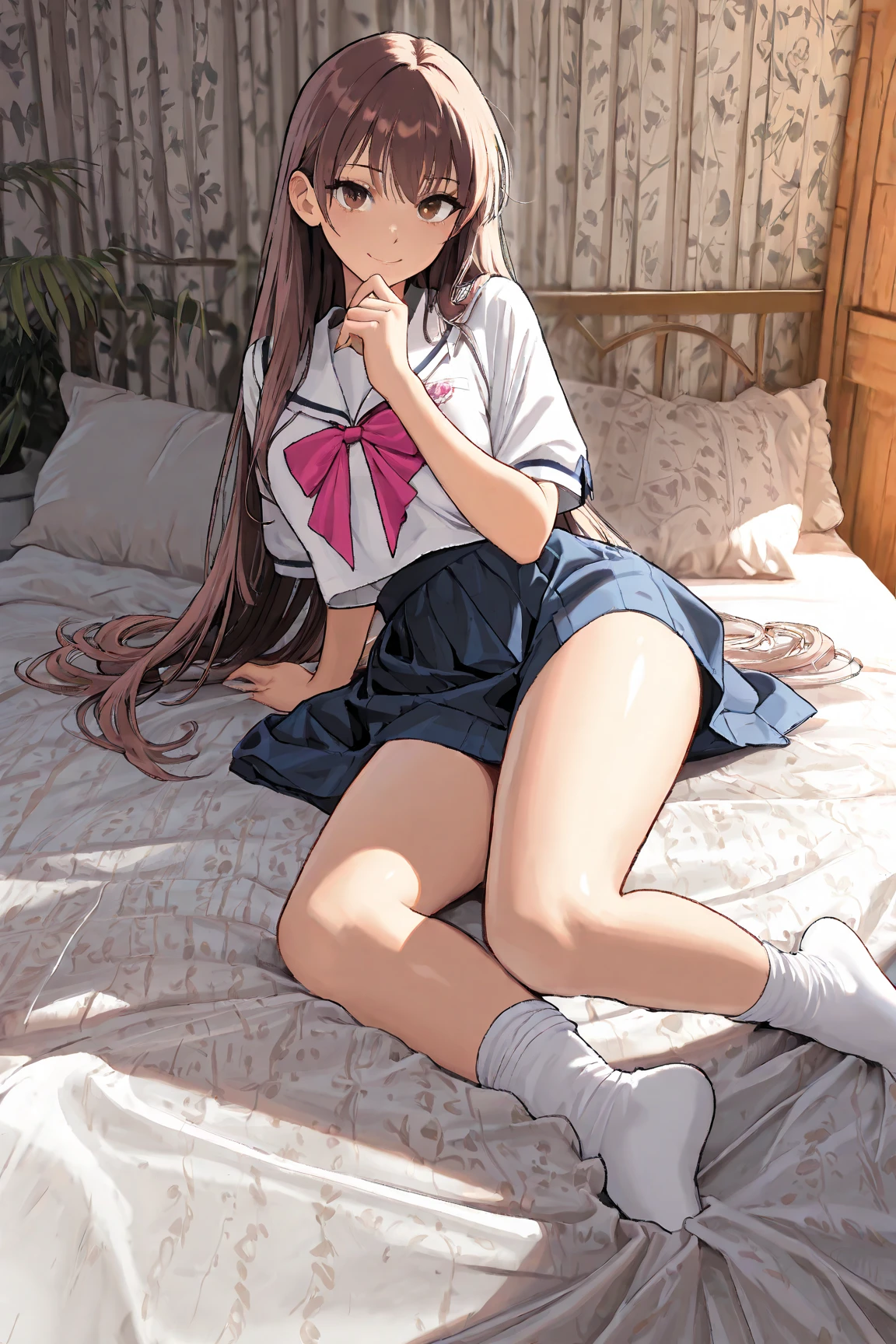 masutepiece, Best Quality,hyperrealistic illustrations,Perfect focus, 1girl in,(nogizaka_The costume),On the bet,((Lying on your back:1.3)),(Spread legs:1.5) ,(White Ultra Micro Panties,Deeply bitten panties,Very thin wet panties),(:1.4),Looking at Viewer, Cute, tiny chest,small tits, Long hair,Beautiful detailed eyes, Detailed skin,Detailed clothing,Detailed panties,detaileds,embarrassed, is crying,Late night bedroom background,(Low position shooting: 1.2),(Close-up in the crotch:1.2),full of sweat,