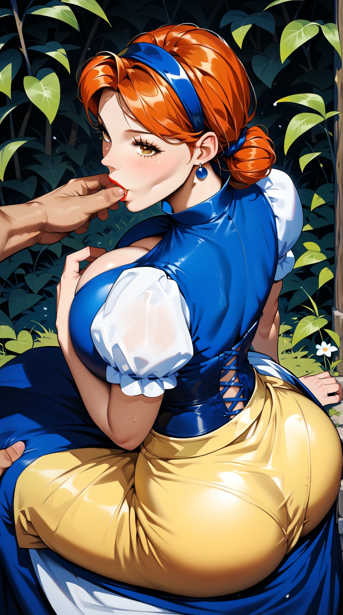 Score_9, Score_8_up, Score_7_up, Score_6_up, Score_5_up, Score_4_up, sexy girl, 1 girl, 2, thong-ass-pantyjob, thong,hand job, handjob, Alice from Alice in Wonderland ,thong-buttjob, buttjob, thong, big ass, clear image, cinematic lighting, beautiful girl, sexy ass, heavy action lines, hands back, , looking back, orgasmic face, pleasure face, ahegao, penis between thong