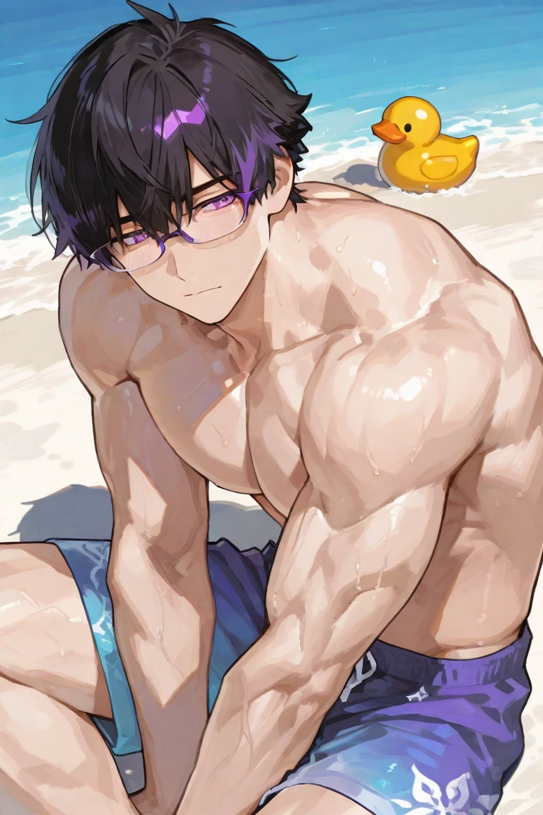 (Ultra High Definition Face), Perfect Anatomy, musculature, (Bulge), Black((Swimming Brief)), Shirtless Man, ((Shiny body)), (toppless), (Super masterpiece), Sunshine, in poolside, hight resolution, (Ultra high definition), 1boy, ((shiny))Swimming Brief,abdominals,frombelow,