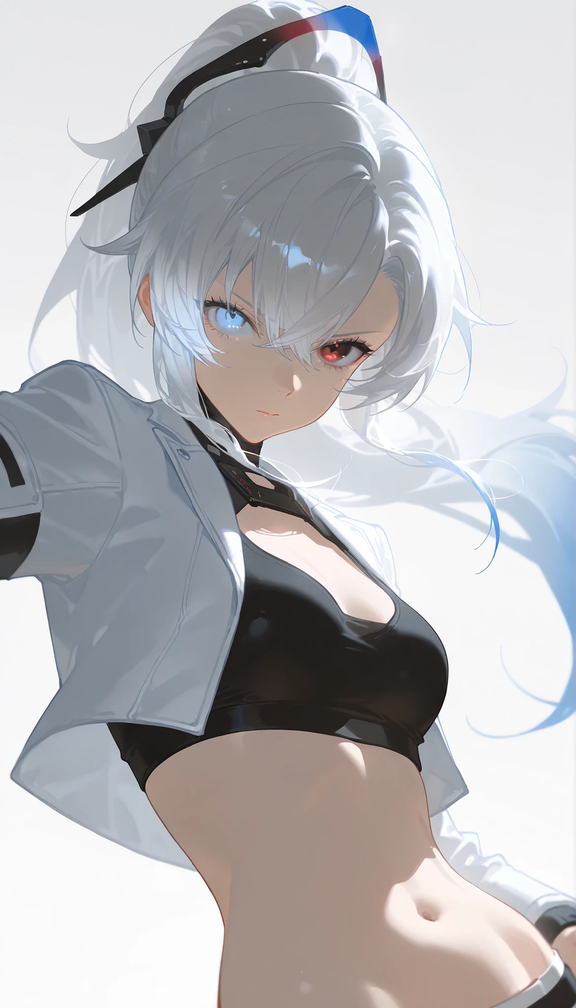 High resolution、Girl、Silver Hair、Long Hair,(),Lion ears、Grey Eyes、Slender、Toned body、Ninja,Kunoichi,Tattoo,