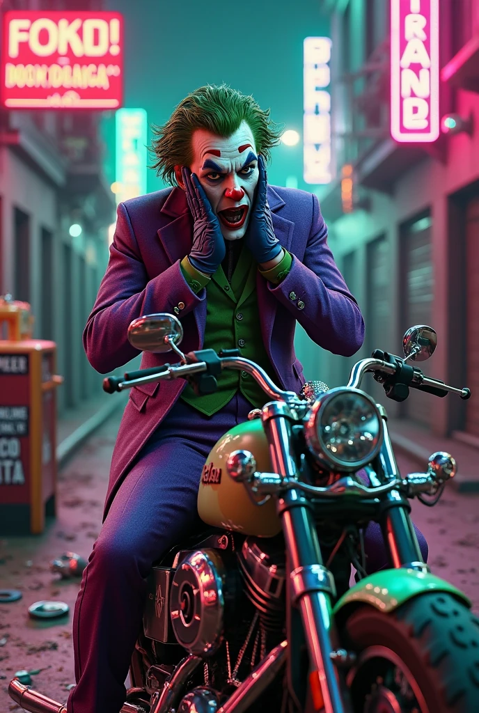 (Masterpiece: 1.2), (CGI art:1.3), (realistic:1.5), (post processing:1.3), (sharp focus:1.3), (1 person : 1.6), 1 person at the wheel, (the joker: 1.3 ), (drive: 1.3), in a car , (การdrive: 1.3) ,(desert:1.3) ,หัวเราะ ยิ้ม