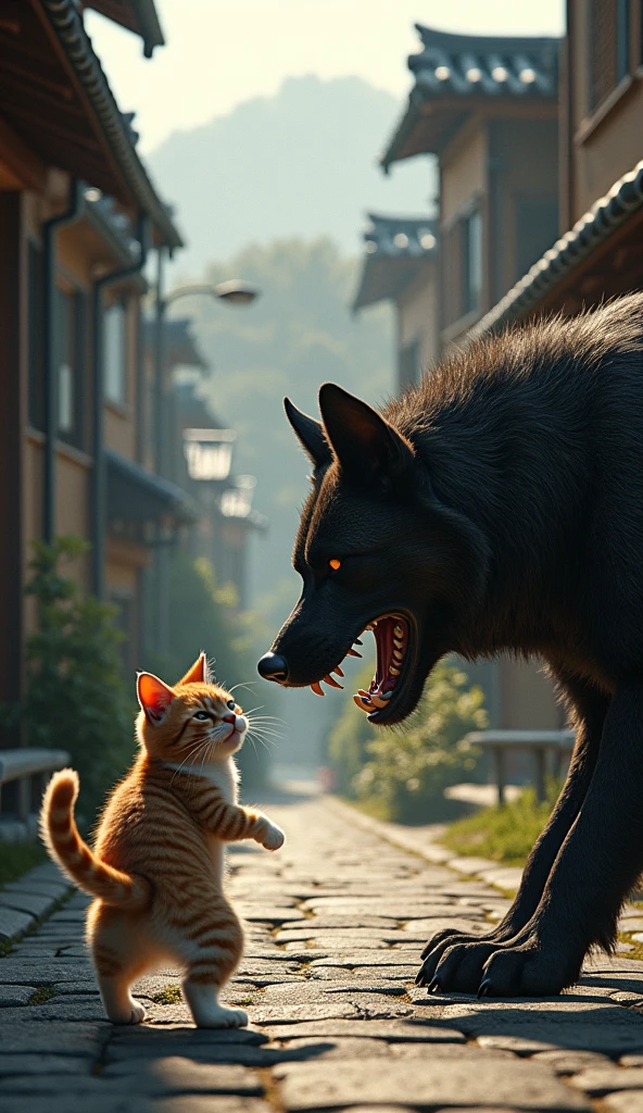 cat confronts a dog in japan's locality