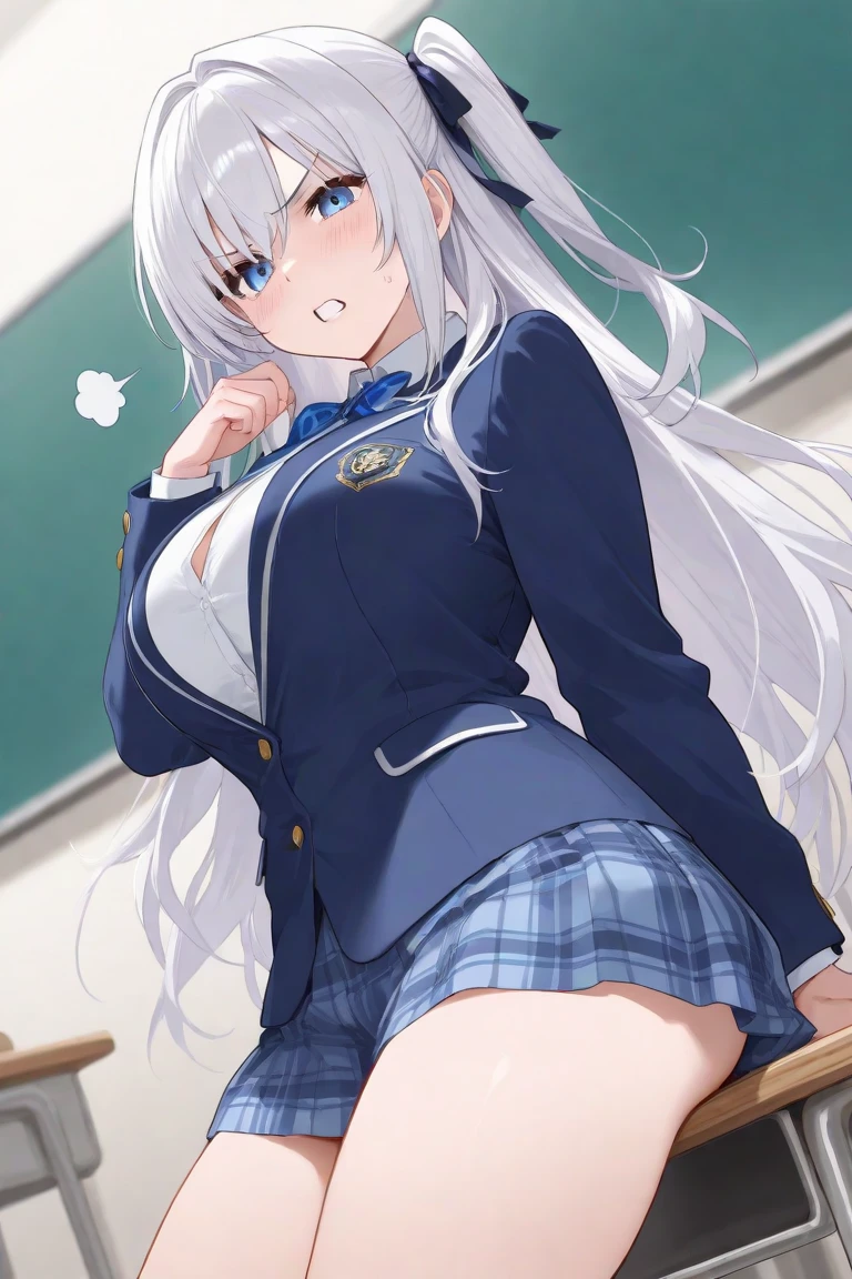 (((stand with feet apart、Shooting from below、Sexy panties))、(((Accentuate the crotch)))、Highest quality, 8k, masterpiece :1.3)), whole body, Sharp focus :One Girl,Glowing Skin,SSexy pose,Highest quality,Tabletop,shape,Very delicate and beautiful,Hmph,8k壁紙,wonderful,In detail,Official Art,Very detailedなティッカーUnity 8k壁紙,Incredibly ridiculous,Large file size,Very detailedな,High resolution,Very detailed,Beautiful detailed,Realistic,X-ray,The queue is full,(((Uniform Blazer、mini skirt)))、(((Big Breasts、Silver Hair)))、(((School、classroom)))、Stand upright、Cleavage , ((Long silver hair))、Uniform Blazer、Sexy pose、Hairstyle: Long Hair、both hands、