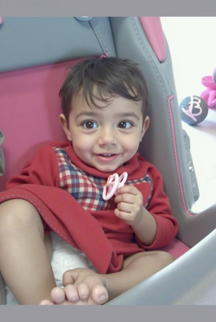 There's a baby sitting on a couch, Riyahd Cassiem, sorriso doce, lovely smile, sorriso inocente, sorriso, com um lindo sorriso, sorriso bonito, sorrisinho, sorriso encantador, Nivanh Chanthara, Reyyan, with a happy expression, sorriso muito grande, bochechas rosadas, olhar alegre --auto