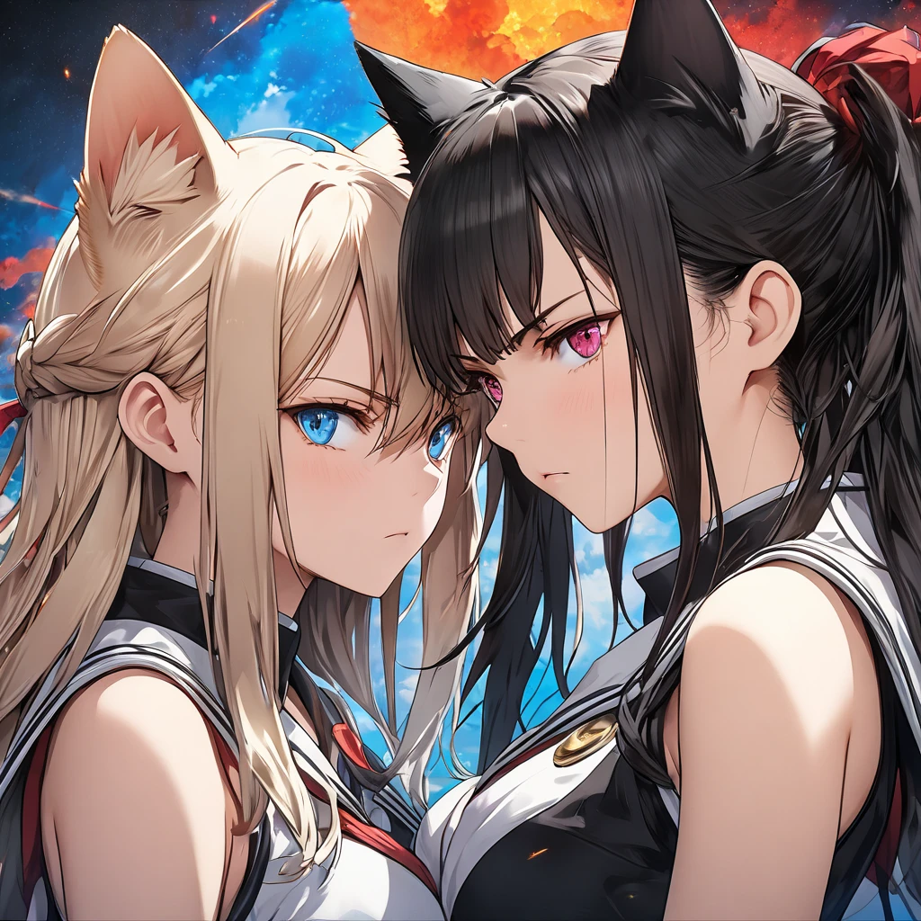 split image prompt creates greatest female angel and demon art ever --ar 16:9 --s 1000