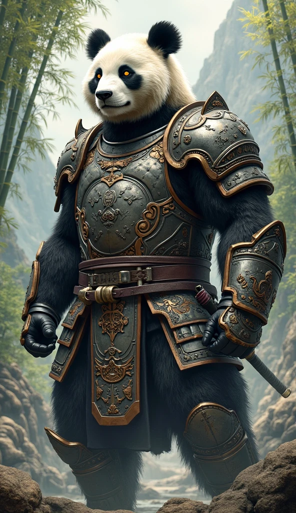 A Panda  in a warrior suite 