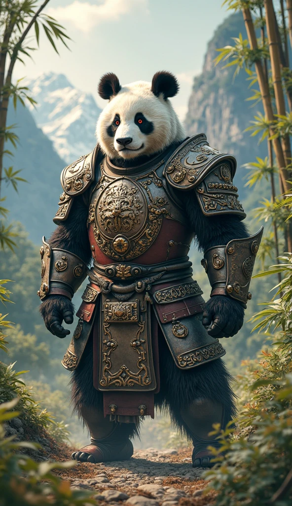 A Panda  in a warrior suite 