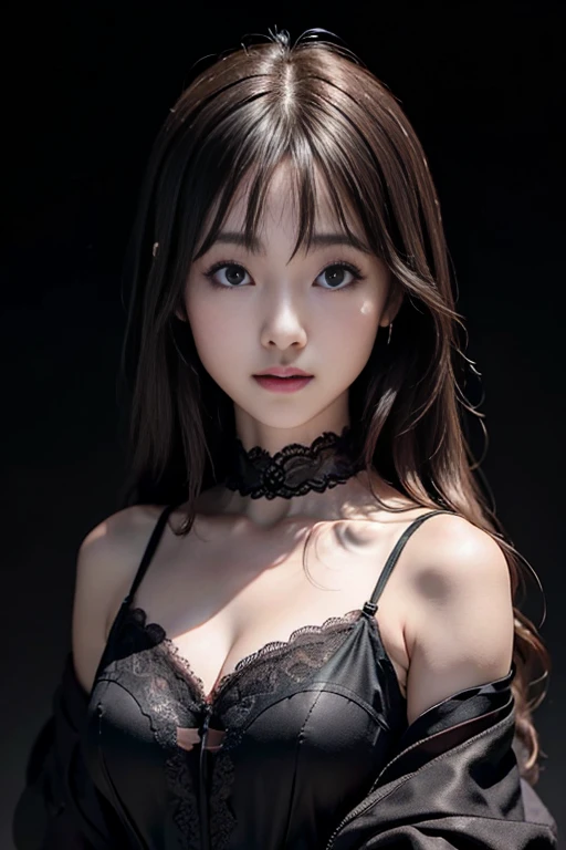 ((Make your subject look three-dimensional with the contrast of light and shadow)). photorealistic Realism 16K Quality: (Hyper absurd quality and details realistic texture velvet skin, hair), Photorealistic photo (portrait) a cute 1model:1.4 24yo, dslr, best high quality soft lighting, sharp focus captured by Fujifilm XT3, f 5.6, in a dramatic lighting, ((Hyper details realistic black_eyes:1.25)), ((finely details pupils:1.3)), Perfect makeup:1.35, ((detailed symmetrical lips:1.3)), ((V-line jaw)), pink_lipstick:1.3, (Hyper detailed long blue_eyelashes:1.18), ((perfect dark_eyeshadows:1.25)), (Detailed nose:1.2), (perfect composition), ((pale skin)), (dry skin), (((she wears black Tube top outfits, the latest fashion trend of this summer))),