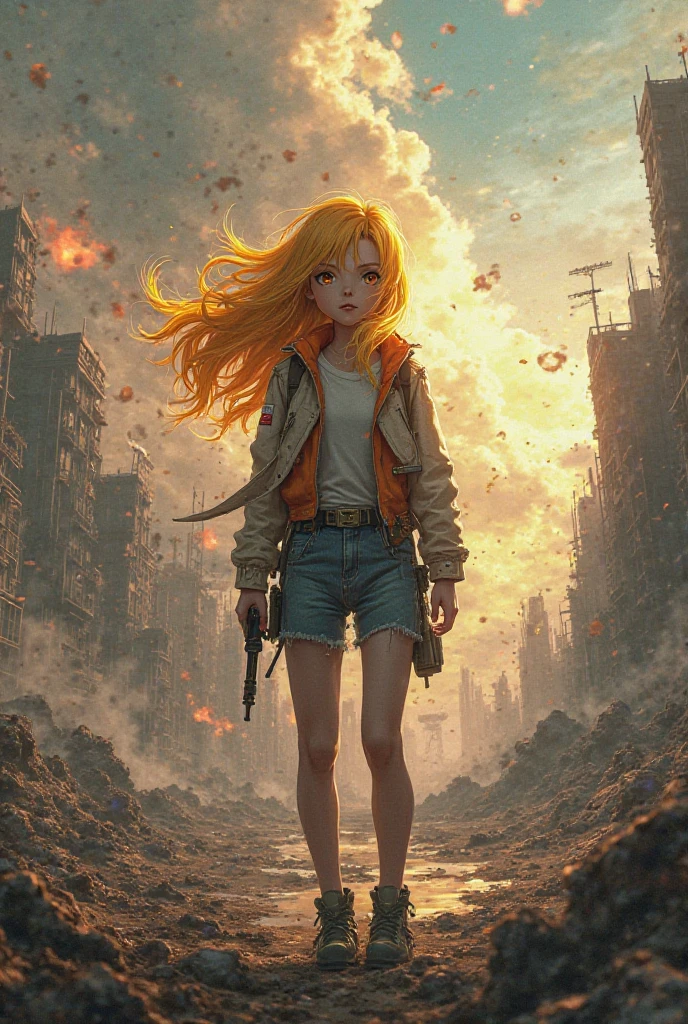 score_9, score_8_up, highres, 1girl, long hair, blonde hair, messy hair, standing, dirty clothes, post-apocalypse, wasteland, dust cloud, road sign, from behind, gas station, road, straight-on, blue sky, trash, <lora:MatureMaleMix v1.4 Dark Style LoRA_Pony XL v6:1>