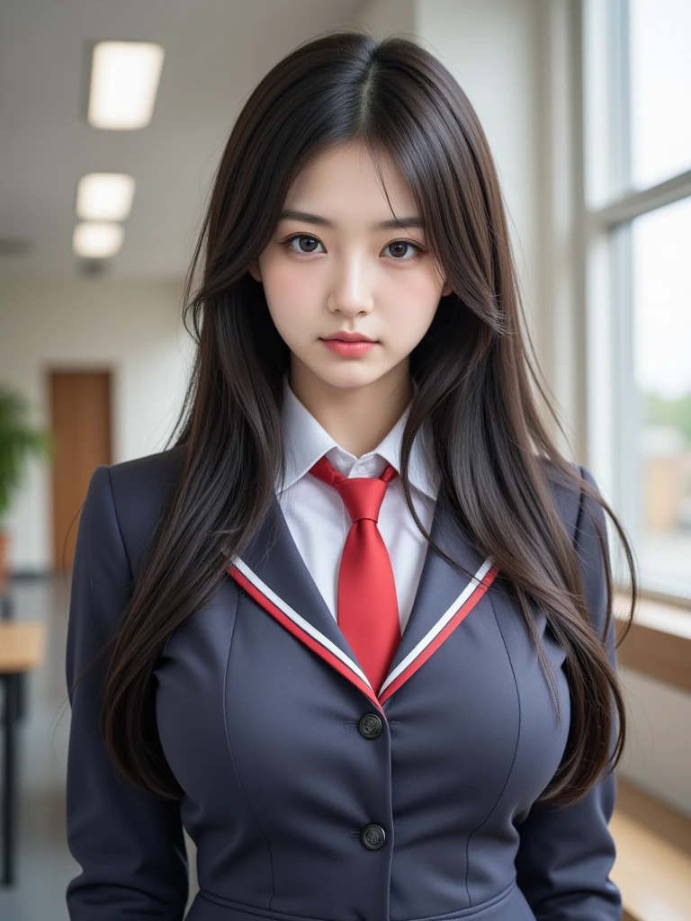 Slender Asian girl, kpop idol, ((school uniform)), ((top quality, 8k, masterpiece: 1.3)), crisp focus: 1.2, beautiful woman with perfect figure: 1.4, ighly detailed face and skin texture, detailed eyes, skinny, beautiful face, symmetrical face, full-length, slightly naked, sexy, boobs are visible