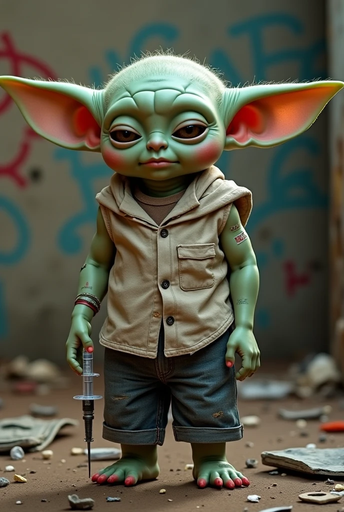 Techno-crunk Rastafarian baby yoda, animated, weed