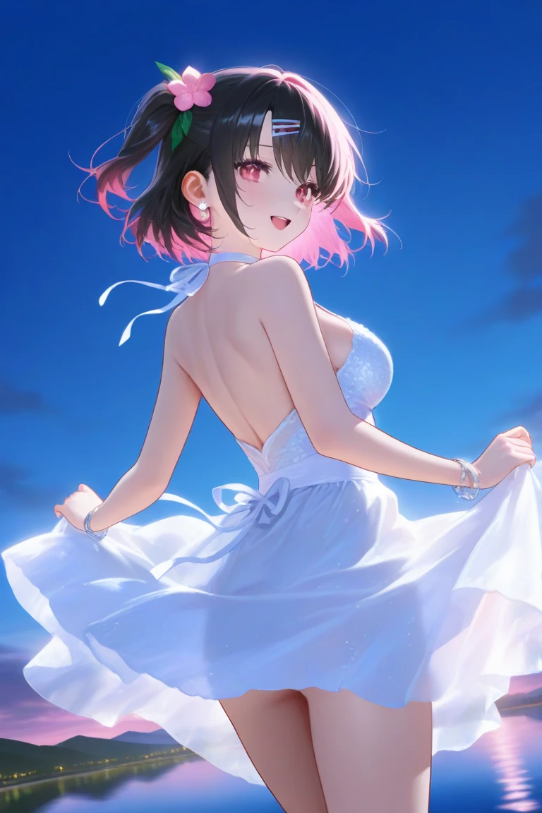 1 girl in, purple color hair、Purplish pink eyes that dreamers desire, (Blonde hair) , small stature, Colossal tits, Lori, (masutepiece:1.2, Best Quality), (finely detailed beautiful eye: 1.2), (beautifull detailed face), (Best Illumination, extremely delicate and beautiful), ((Cinematic Light)), Dramatic light, (Pale white background:1.5), Short bob hair(1:3)、Ultra Contrast、Braid a little around the ears, White long dress、only has 5 fingers、、Her pussy is visible through the white thong、Wet pants、You can see inside your underwear、full of sweat、mocking look、diaper、nffsw,Arms crossed、grab the arm、Shoot from above、The angle is as seen from below.、Best Quality、Large breasts、muscular pussy、Pubic hair,high-level image quality、hightquality、8K,perfect hand、5 fingers、finger pin、Perfect Finger、T back、Naked、noise cut、bullet hand、Her hair color should have been a brighter purple.The skirt part is also carefully expressed..、Purple skirt、the skirt is floating in the wind、Dark purple panties、Pubic hair majority,A scene of make cooking Carbonara Pasta in the kitchen,(with sparkling eyes and a contagious smile),open mouth,famous cafe background in italian, Looking at Viewer,