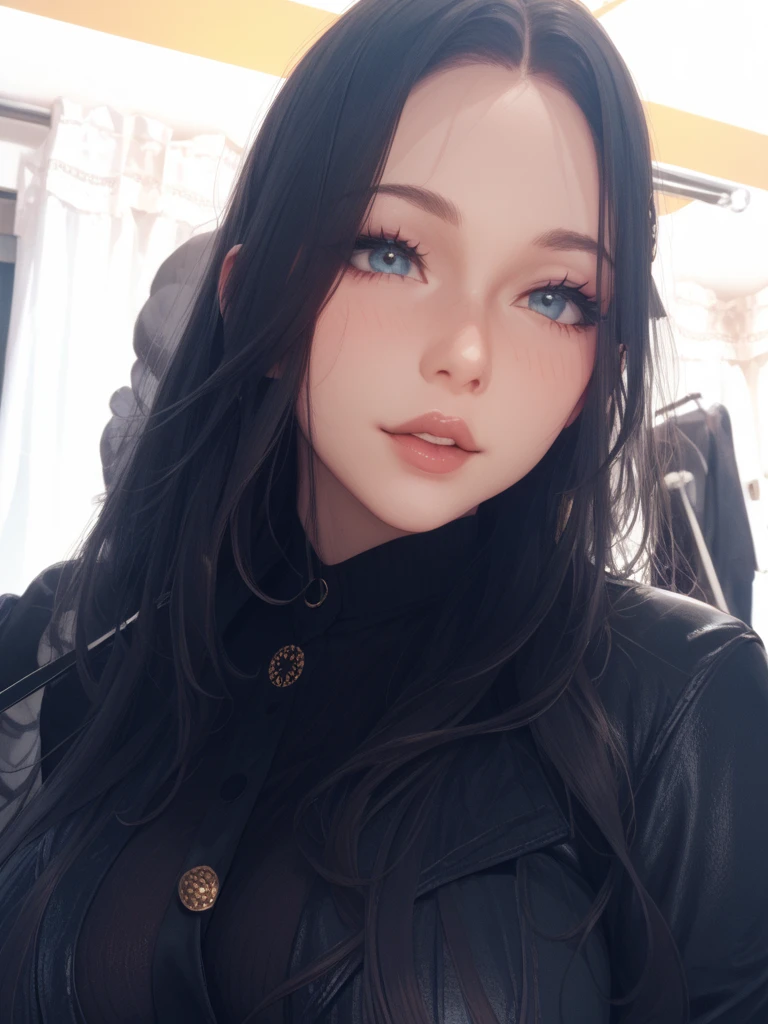 black fur, cold girl, sexy, foxy eyes and butterfly haircut 