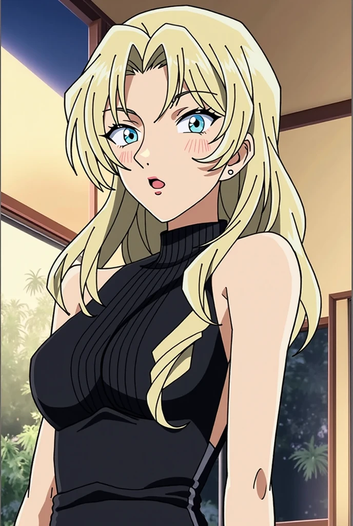 masterpiece,
1girl,
contrapposto,
a0kiclair,
<lora:aokiclair-000008:0.70>, 
blonde hair,
brown eyes,
long hair,
freckles,
looking_at_viewer,
cleavage,
maid,
seductive smile,