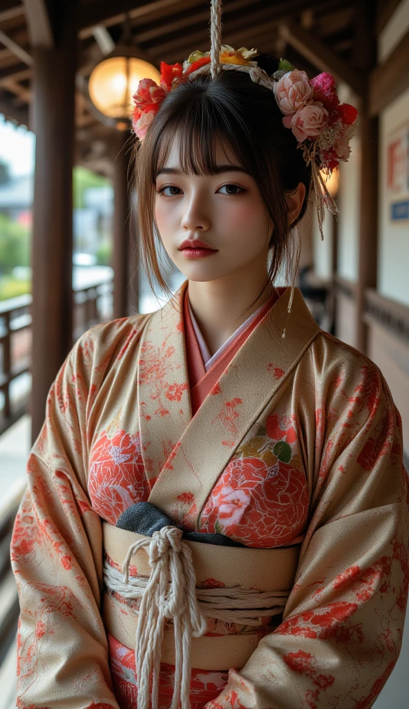 japanes　超A high resolution　Photorealsitic　Kimono　25-years old　Forward-facing　A dark-haired　bobhair