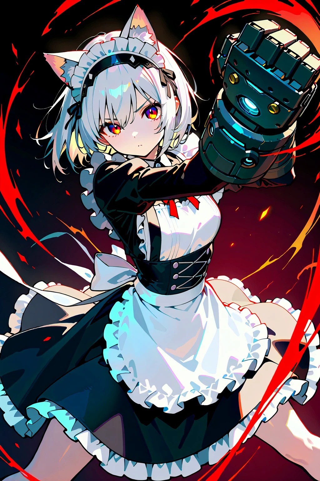 1Women,(Big breasts),(Long white hair),(French maid clothes),(women's stockings),(Red eyes),(Expressionless face),(masterpiece:1.5), (8k details:1.3), (unlimited details:1.2), (best eyes:1.4), (ultra clothes details:1.3), (highly detailed background), (vibrant colors), (dynamic lighting), (realistic skin texture), (intricate patterns), (sharp focus), (full-body view), (natural poses), (expressive emotions), (cinematic composition)