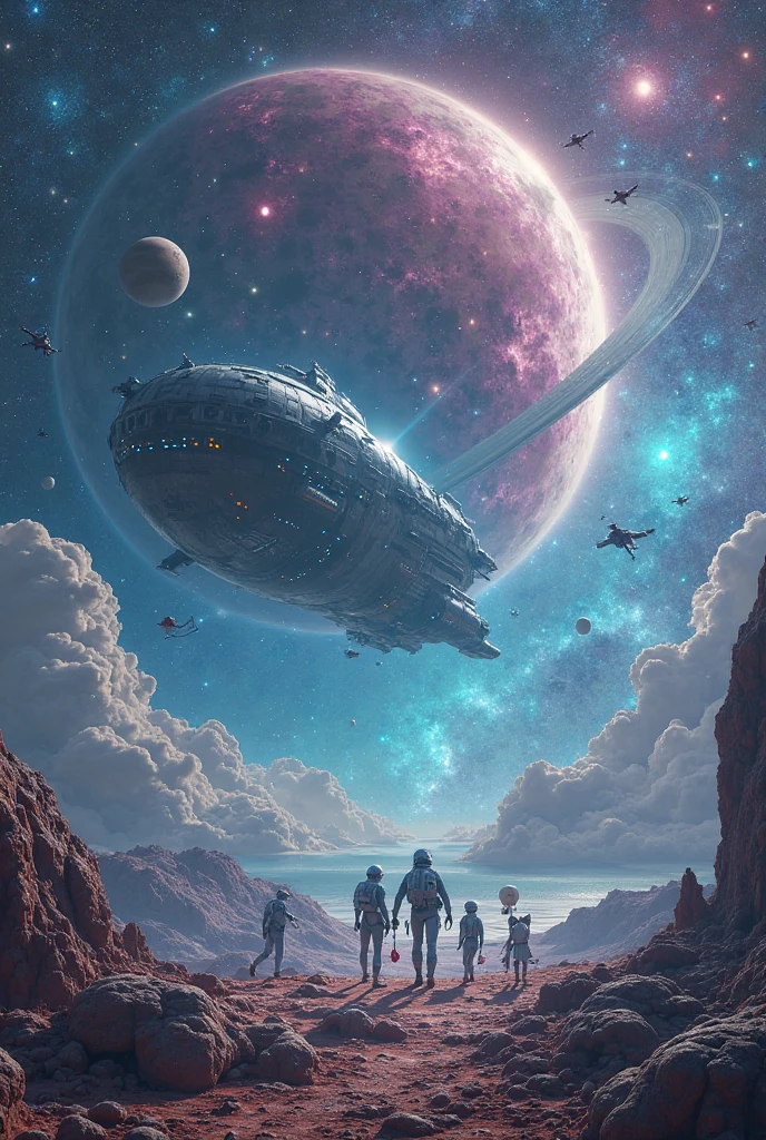 Celestial Caravan across the Milky Way ,  <lora:EnvyLiminalXL01:1> By frank frazetta and thomas kinkade and  Greg Rutkowski, trending on artstation