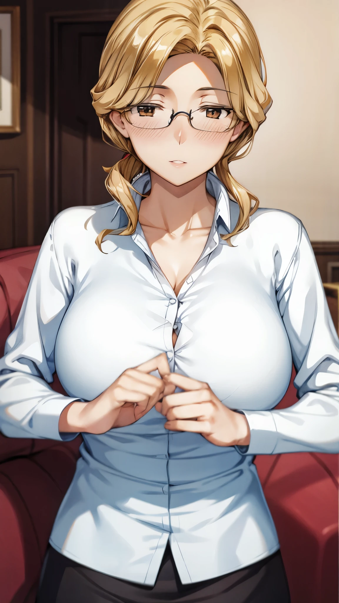 The man behind woman,touches woman's chest、Side shot、Light background、Japanese woman wearing a white turtleneck sleeveless sweater、 (((Hold your chest with your elbowasterpiece))), ((highest quality)), ((intricate details)), (((black long hair)), absurd solution, law of near and far, very detailed, realistic, 1 girl, ((big breasts)), perfect hands, finger details, beautiful and fine eyes, short hair, brown eyes,(turtleneck:1.2), Tight Skirt, detailed background, choker, perfect eyes, enchanting eyes,, from the front、laughter、one Mole around the mouth、whiteknit dress