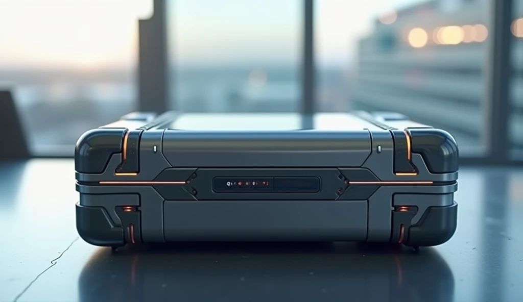 A futuristic travel case with touch-lock and auto open.