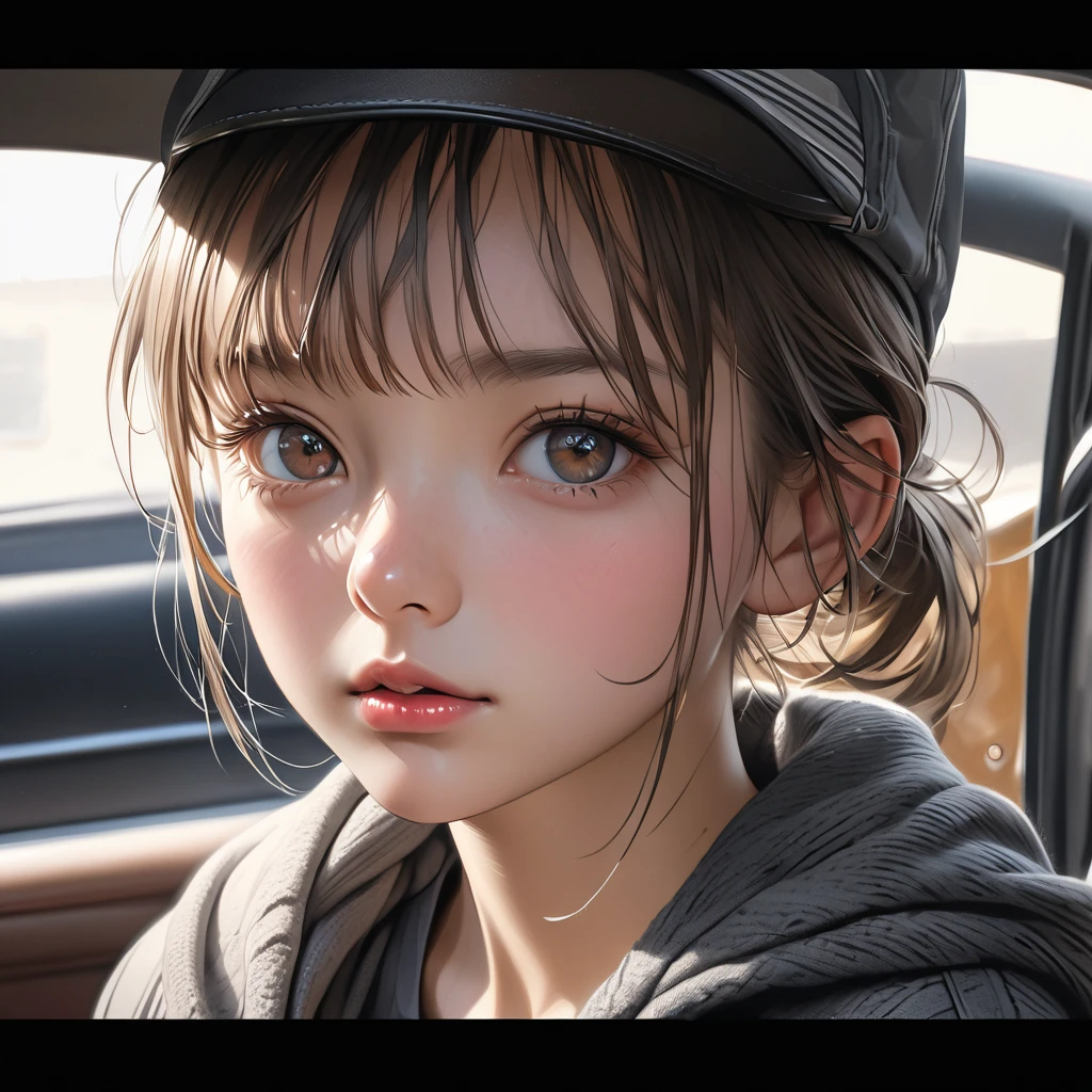 there is a young girl with a hat and backpack in the style of Adrianus Eversen. 8k, cute detailed digital art, realistic art style