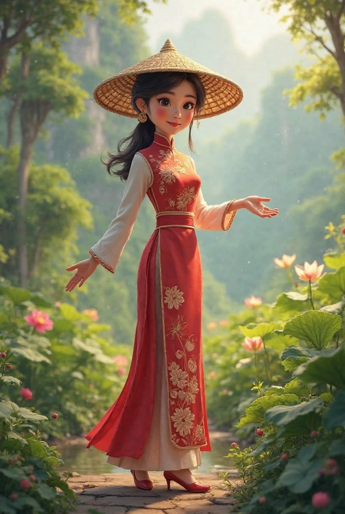 (masterpiece) (best quality) (ultra-detailed), (full body:1.2), 1girl, chibi, cute, smile, (beautiful detailed face), (beautiful detailed eyes), White skirt, Red decoration, Chinese summer dress, Pale porcelain skin, Art in the style of Guvitz, Soft portrait shot 8K, Skin like alabaster, full body, standing