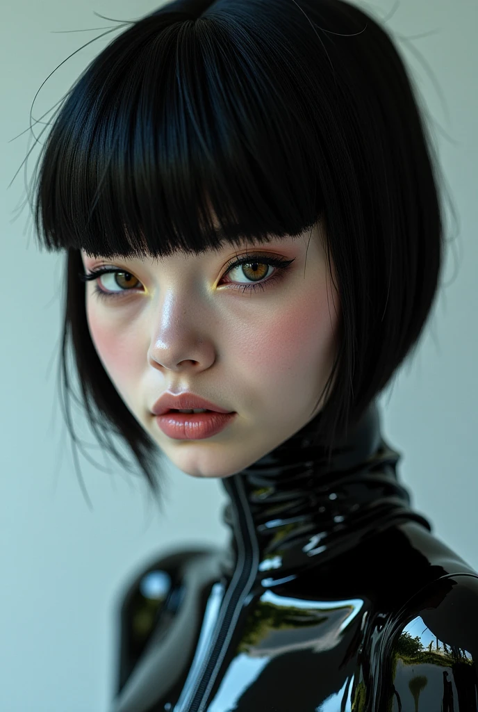 Cry school girl in latex catsuit