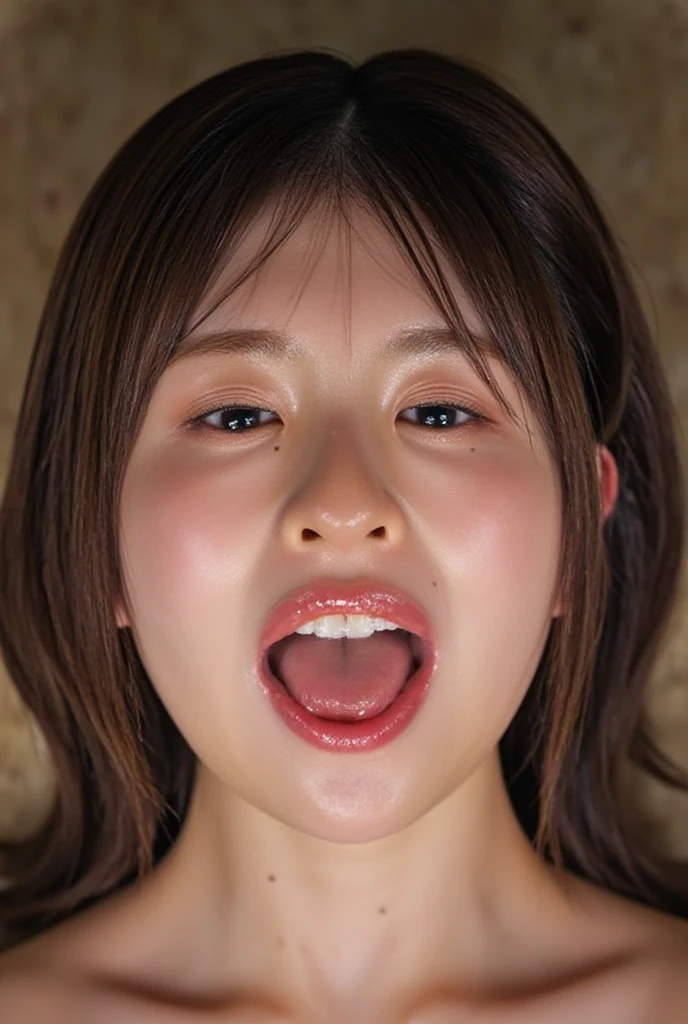 cum in mouth Face Focus Mainly face Only the face is captured Displeased face ((Realistic Skin)) ((Realistic pores)) Well-aligned teeth Oily skin Crying face Cloudy liquid ((Open your mouth wide so you can see the back of your throat))