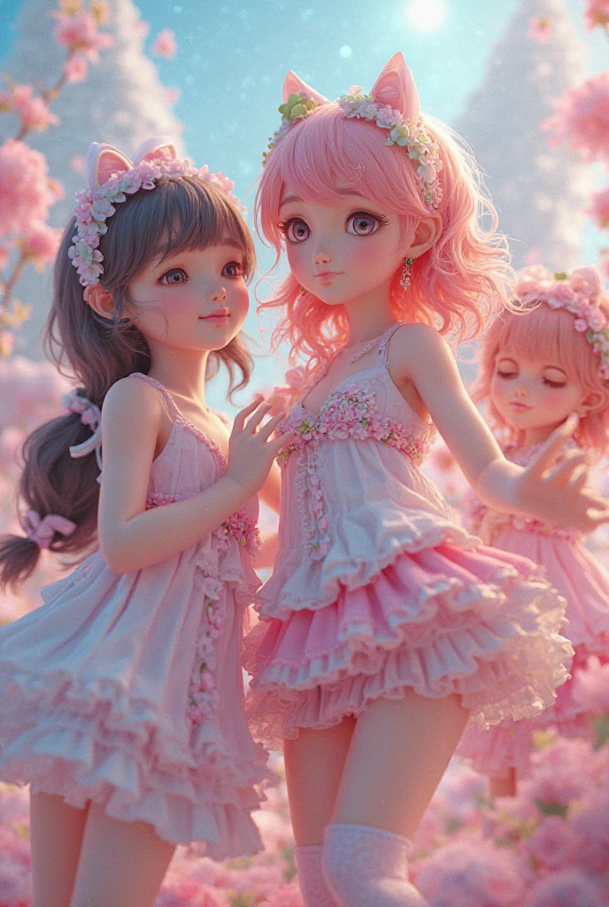 muchacha,bonita,Chibi,Cabello detallado,cabello rosado,cuerpo completo,Obra maestra,vestido de lujo ,vestido de baile,Fondo simple,obra maestra,8k,Calidad ultra, bragas negras visibles, traje roto en l entrepierna, de frente, sentada, piernas abiertas
