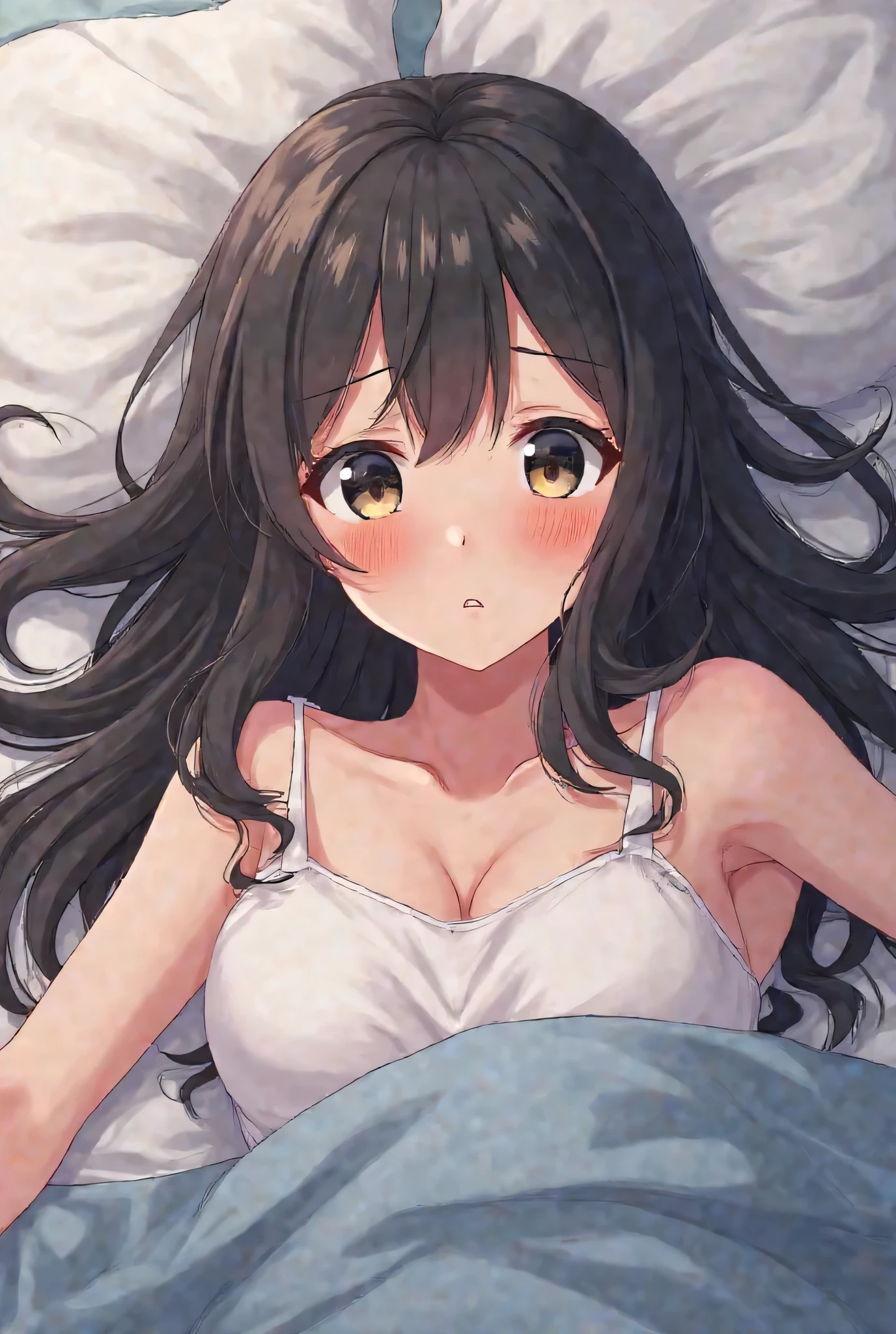 On the bed、with black hair、Having sex